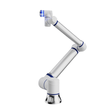 Load image into Gallery viewer, The CS620 Cobot by Useabot (Elite Robots) is a sleek, silver industrial robotic arm with blue accents, extended upward and right. It features multiple joints and a sensor at the end, set against a plain white background.