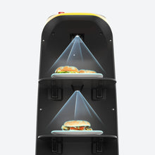 Load image into Gallery viewer, KettyBot Pro rear tray close-up with plated food and illustrated tray-detection fields