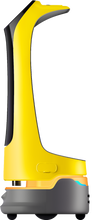 Load image into Gallery viewer, Yellow KettyBot Pro delivery robot, side profile showing curved body and wheeled base