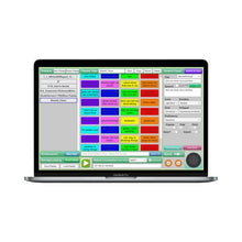 Load image into Gallery viewer, A MacBook Pro displays the Peerbots- Controller Application by Useabot, showing colorful speech buttons, text panels, and controls for speech, emotion, social robots, and robot controller settings. Free to use; no purchase necessary.