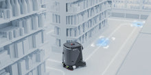 Load image into Gallery viewer, PUDU CC1 Pro cleaning a store aisle with illustrated navigation and cleaning overlays
