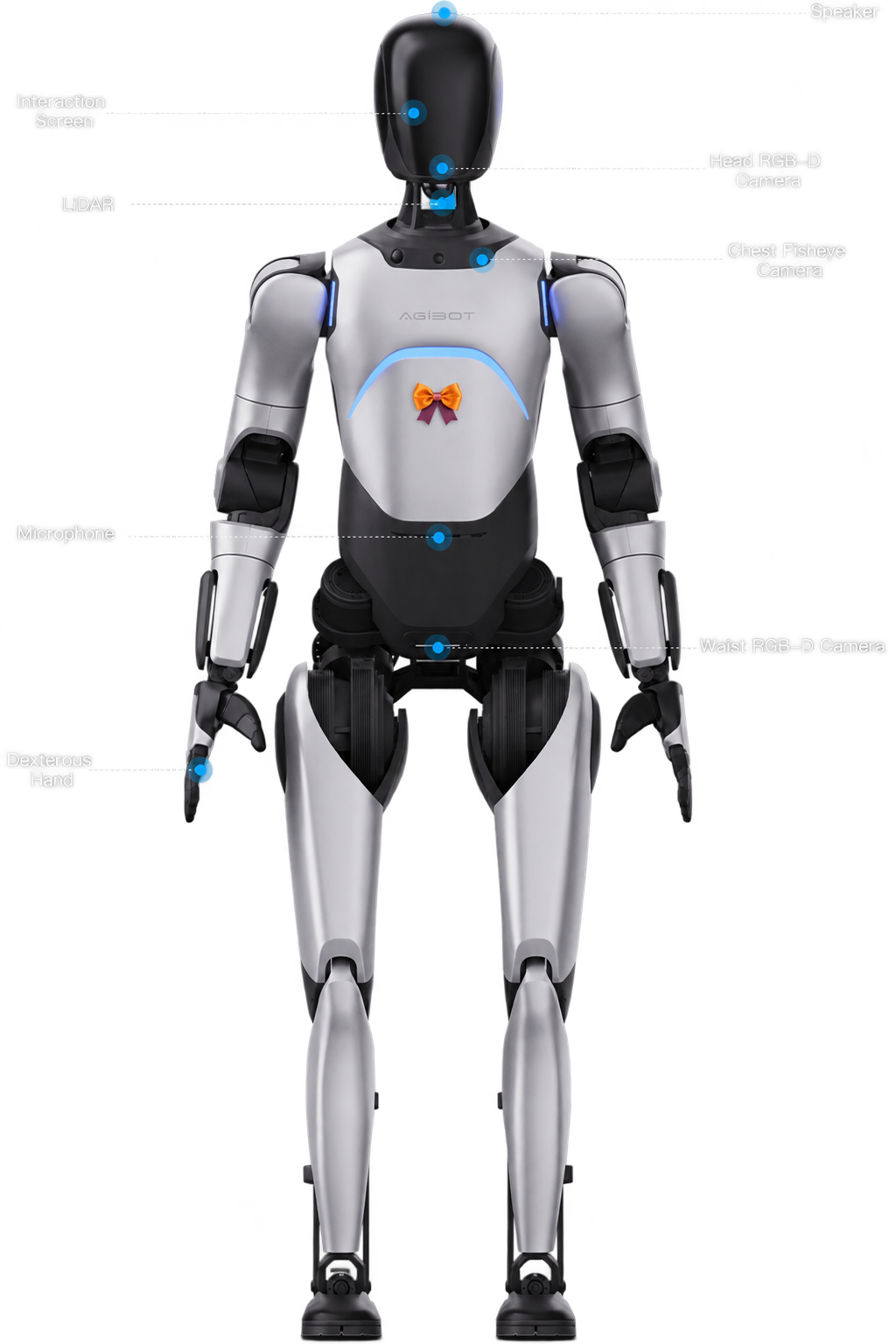 AGIBOT A2 Ultra Full-Size Humanoid Robot with decorative Halloween styling. Costume not included.