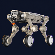 AGIBOT D1 Max Wheeled Quadruped Robot with decorative Halloween styling. Costume not included.