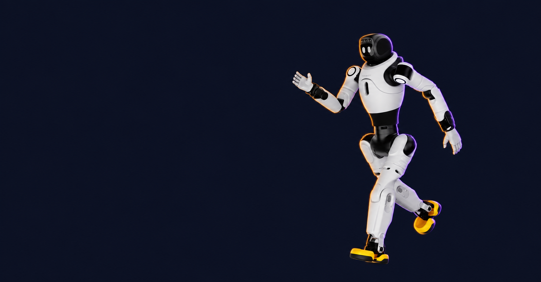 AGIBOT X2 Ultra Humanoid Robot with decorative Halloween background and edge lighting.
