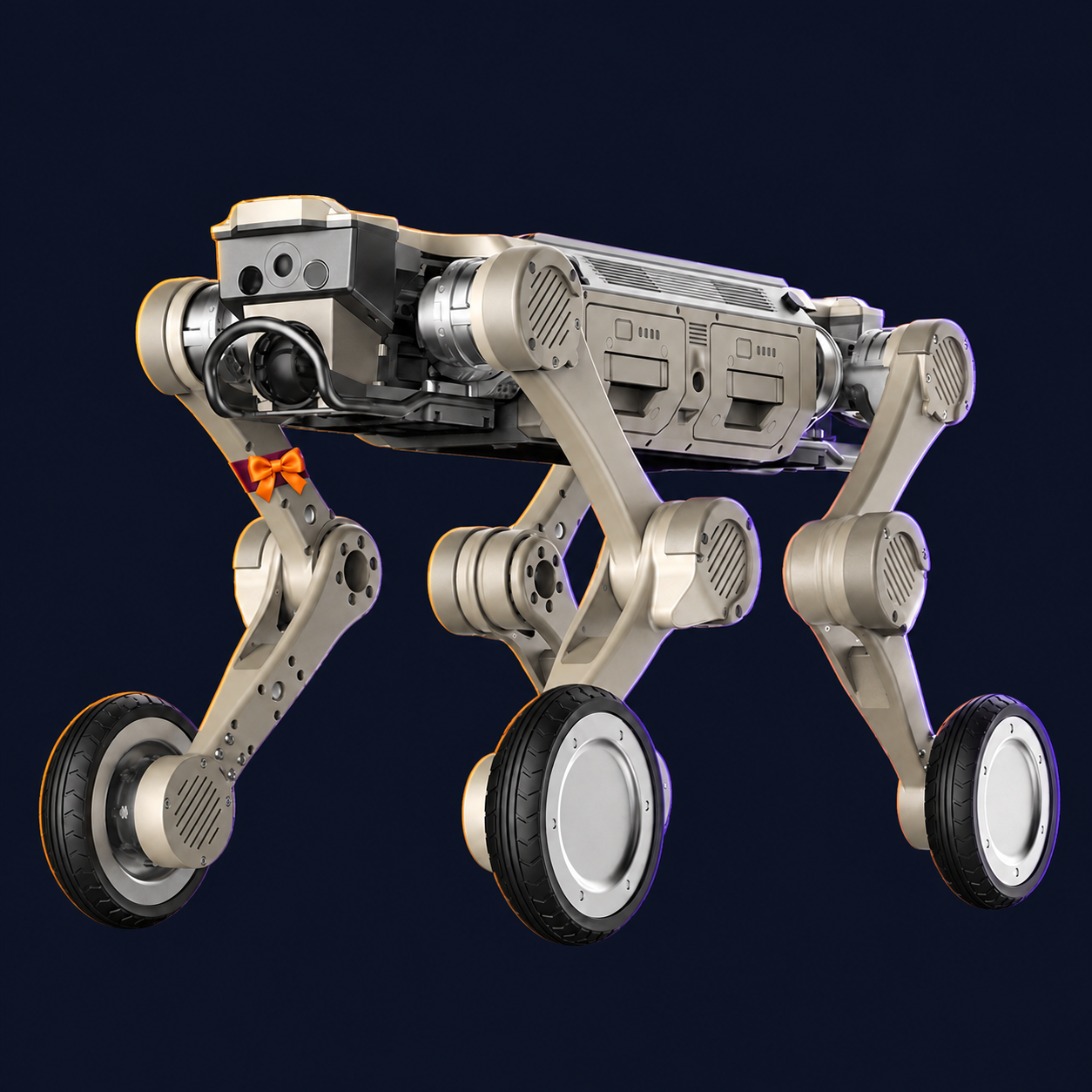 AGIBOT D1 Max Wheeled Quadruped Robot with decorative Halloween styling. Costume not included.