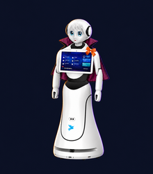 Alice Humanoid Reception Robot with decorative Halloween styling. Costume not included.
