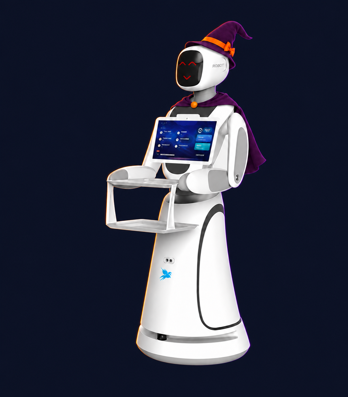 Amy Humanoid Food Delivery Robot with decorative Halloween styling. Costume not included.