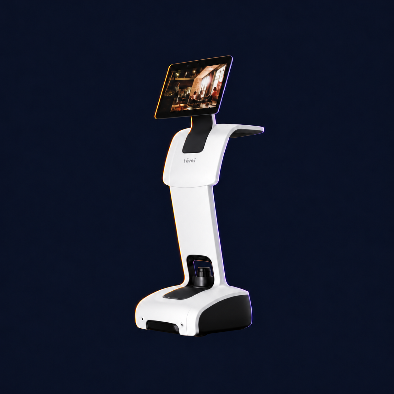 temi V3 Robot (Wi-Fi) with decorative Halloween background and edge lighting.