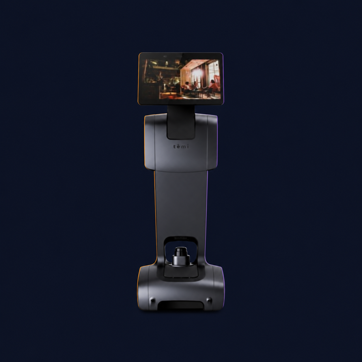 Temi Robot Battery Replacement (V2 &amp; V3) with decorative Halloween background and edge lighting.