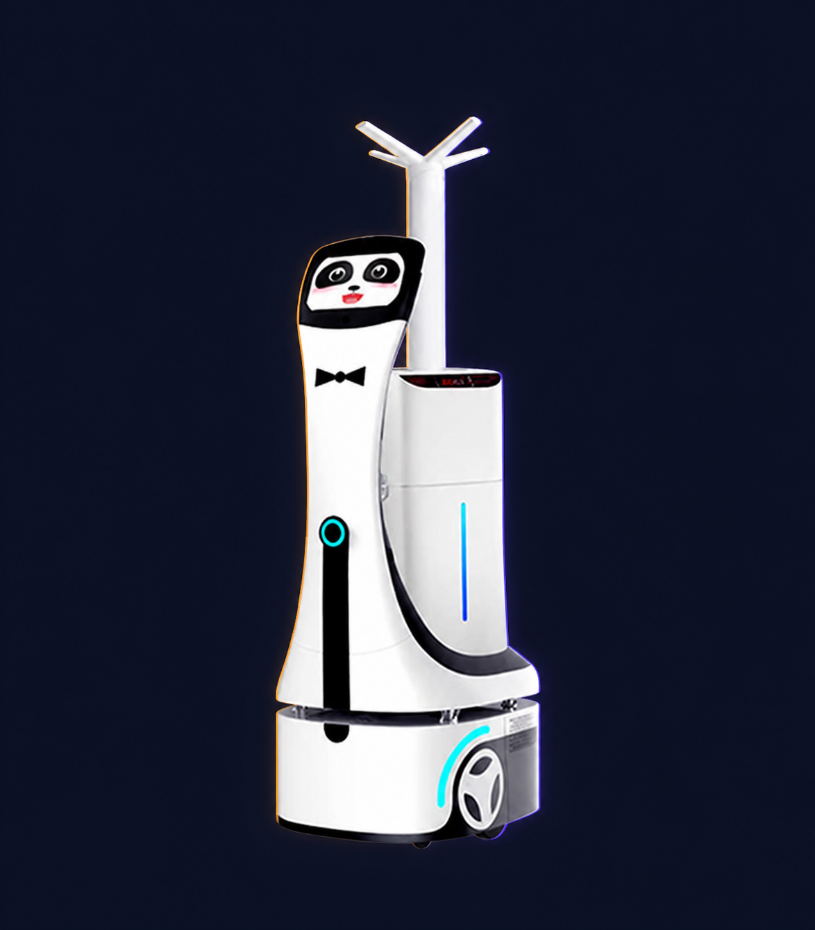 Jing Indoor Disinfection Robot with decorative Halloween background and edge lighting.
