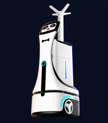Jing Indoor Disinfection Robot with decorative Halloween styling. Costume not included.
