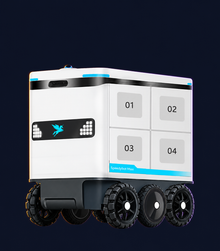 Speedybot Max Multi-Cabin Delivery Robot with decorative Halloween styling. Costume not included.
