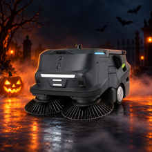 PUDU MT1 AI Robotic Sweeper with decorative Halloween styling. Costume not included.
